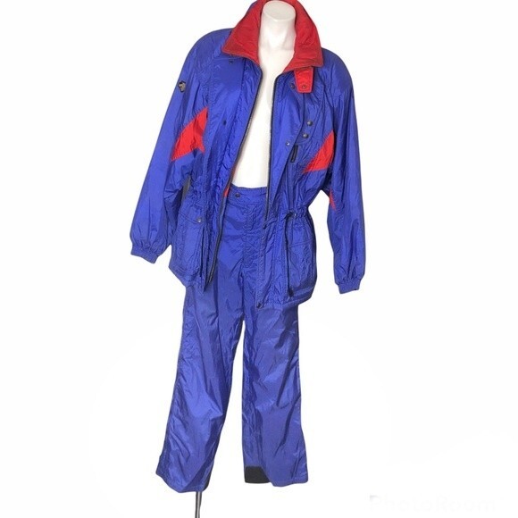 DESCENTE 2 Piece Ski Suit Blue Red snowboarding WinterWomens Size Medium VINTAGE - Picture 4 of 11